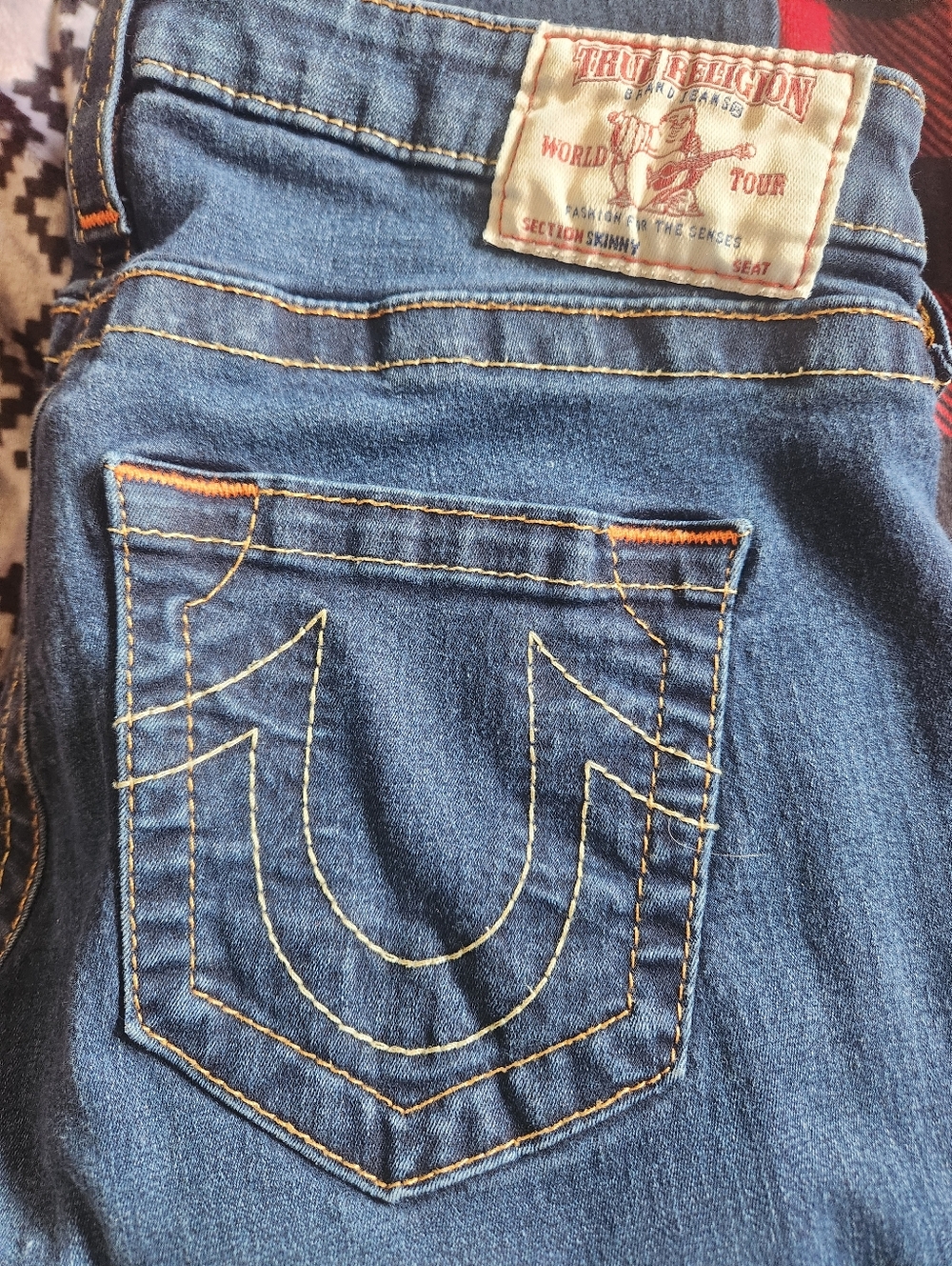 True Religion Curvy Skinny Jeans Dark Wash Horseshoe Super T Stitch 30 Like New - Picture 11 of 12